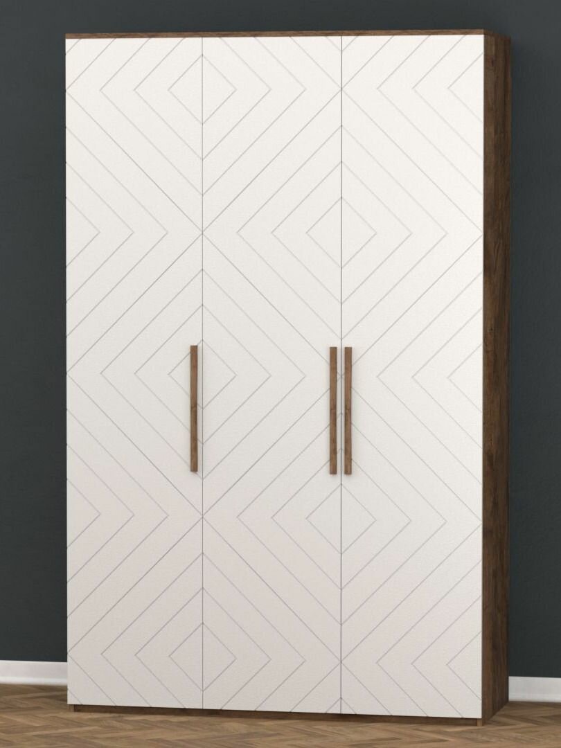 Шкаф для одежды распашной трехстворчатый Копенгаген Дуб Самдал / Белый матовый (12 Стульев)