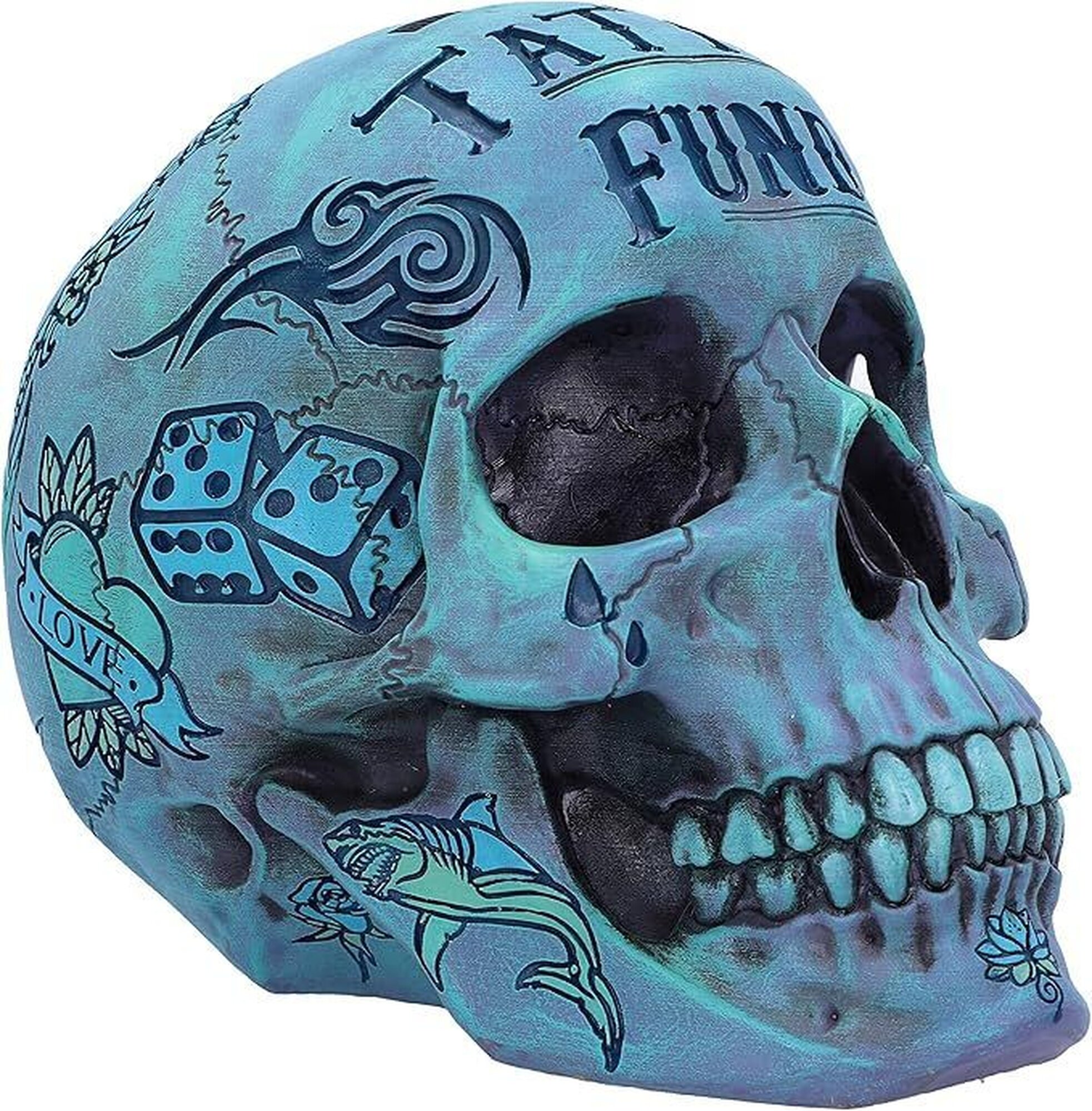 Статуэтка Nemesis Now - Tribal Tattoo Fund - аквамариновый тату-череп, 16.5 см, синий, 801269138011