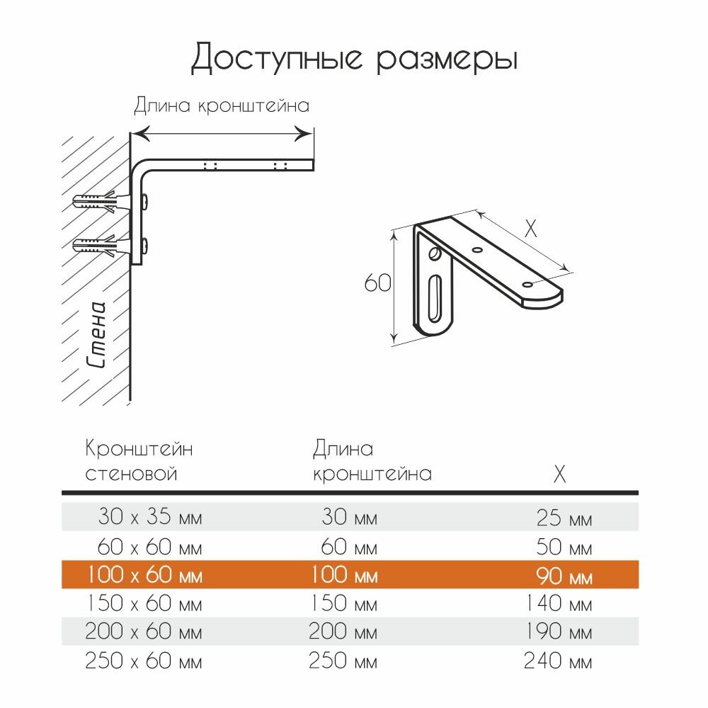 Кронштейн стеновой 100x60 мм 2 шт Белый — фото 1