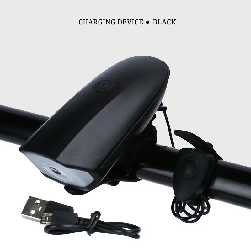 Велофонарь USB-зарядка Plastic 250 люмен с электронным звонком Черный, Black