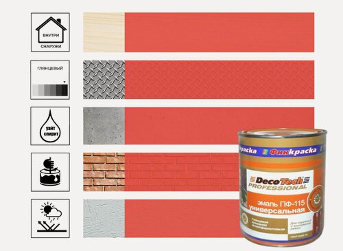 Изображение товара Эмаль DecoTech ПФ-115 ярко-красная под RAL3020, 0,9 кг