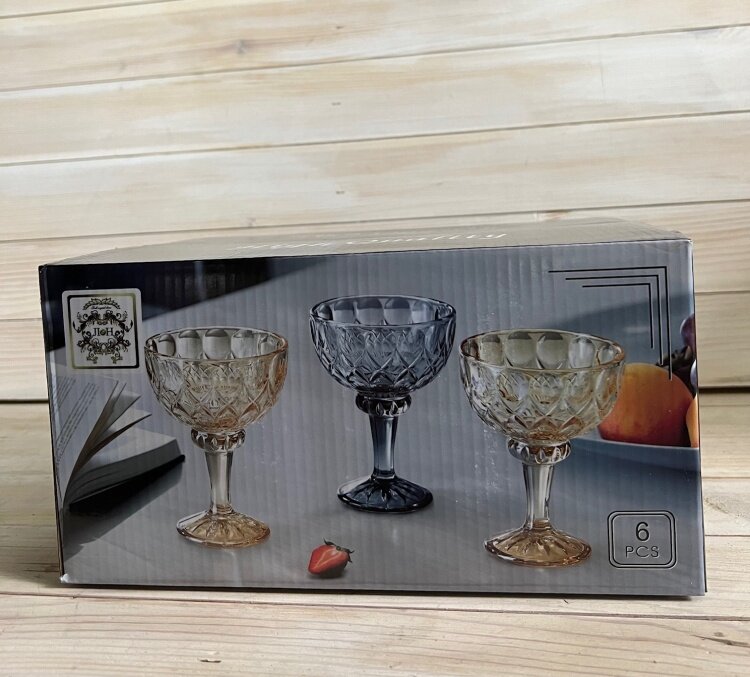 Набор из 6 цветных десертных чаш на ножке — элегантные чаши для мороженого и сладостей