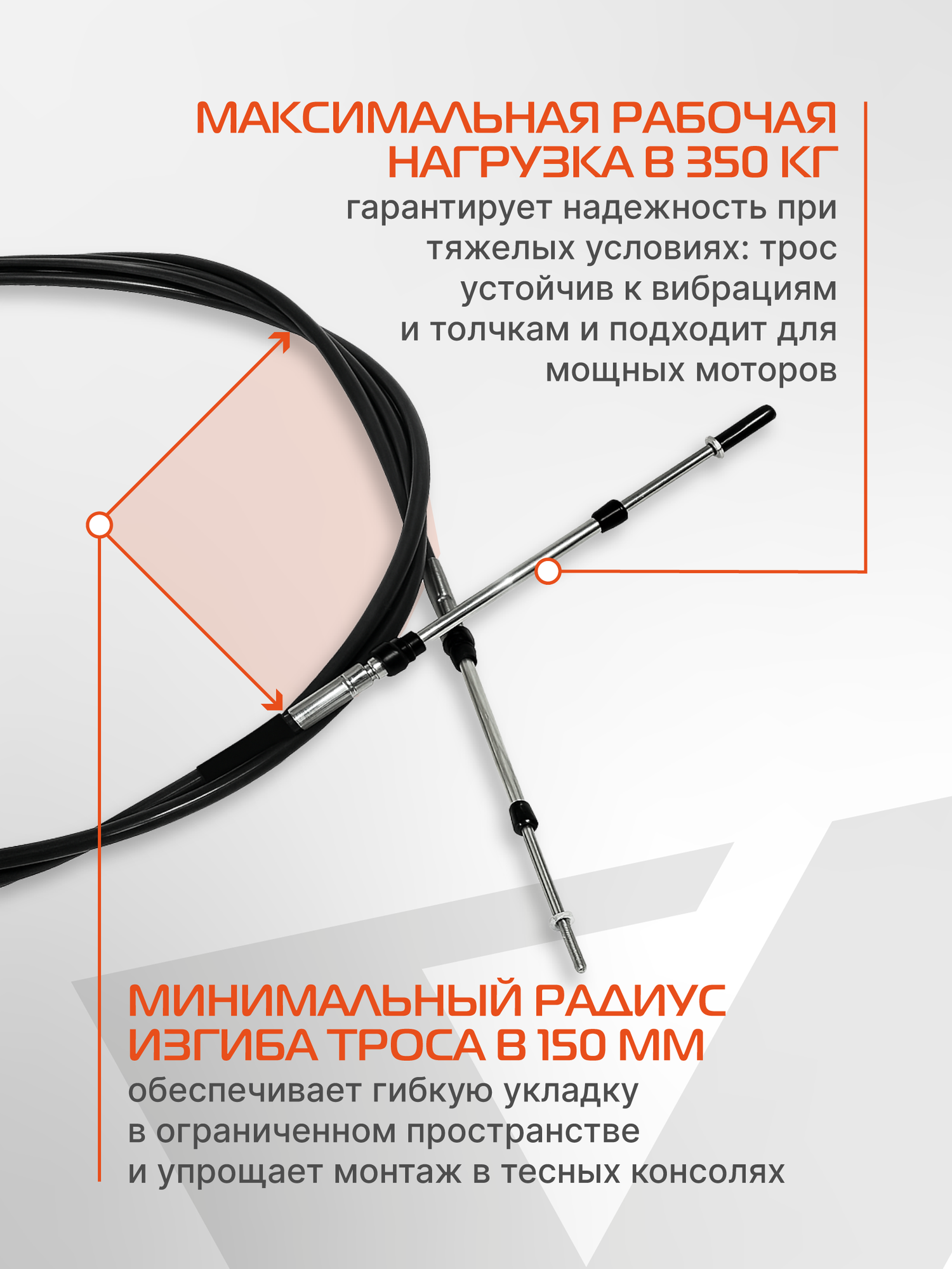 Трос управления газом и реверсом Skipper C2, 14 футов, нержавеющая сталь — фото 1