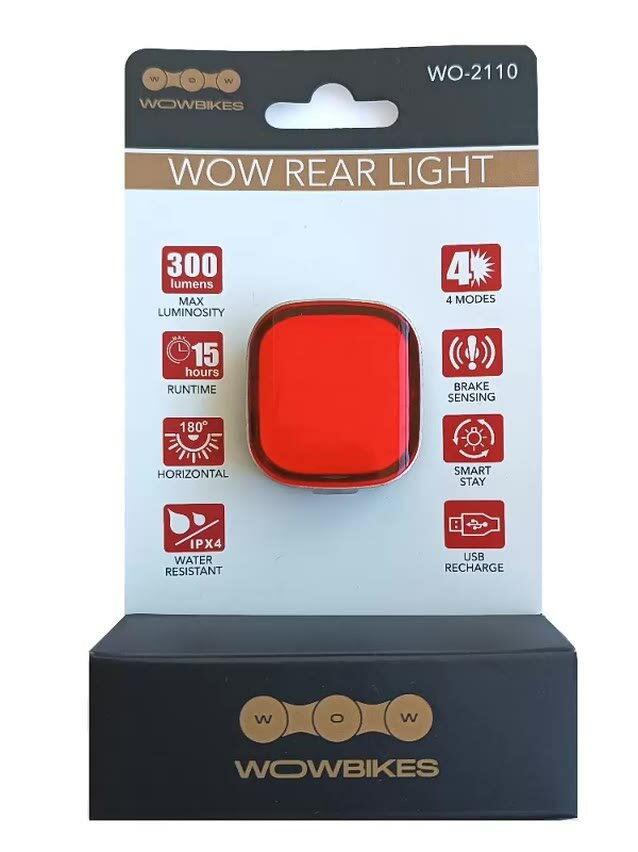 Фонарь Wowbikes WO-2110, для велосипеда, задний, влагозащищенный, красный — фото 1