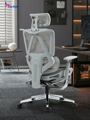 Изображение товара Офисное кресло RY-H998, с механизмом качания и подставкой для ног, цвет светло-серый, Металлические ножки