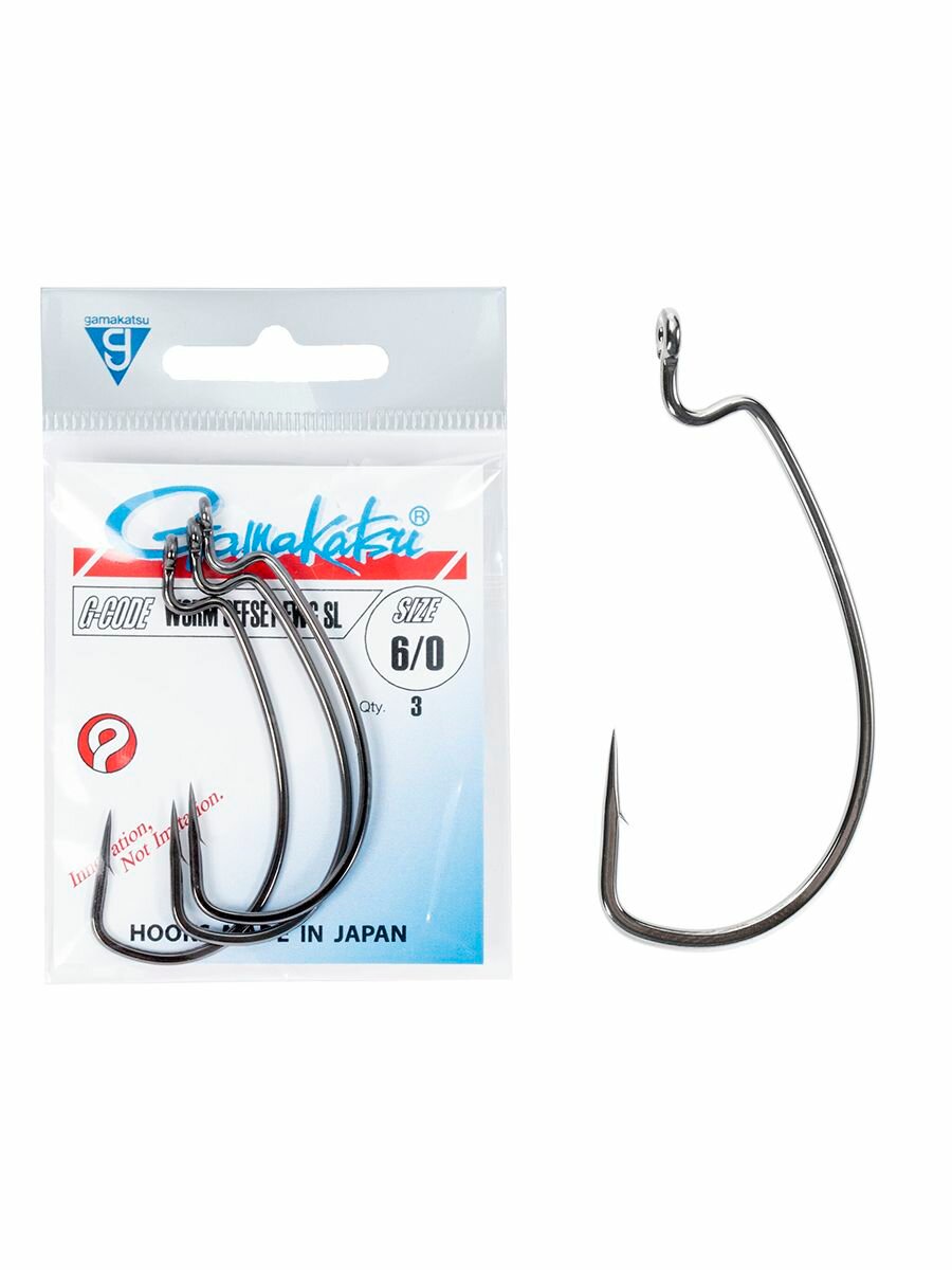 Крючки офсетные Gamakatsu Worm OFFSET EWG SL HOOKS BLACK размер 6/0 (упк.3шт.)