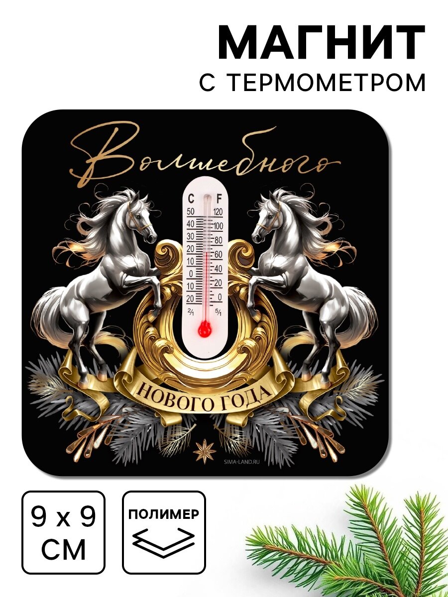 Магнит с термометром «Волшебного Нового года», 9 х 9 см, черный