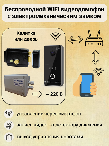 Изображение товара Беспроводной уличный WiFi домофон для частного дома с электромеханическим замком на калитку Fox FX-ICP238 (черный)