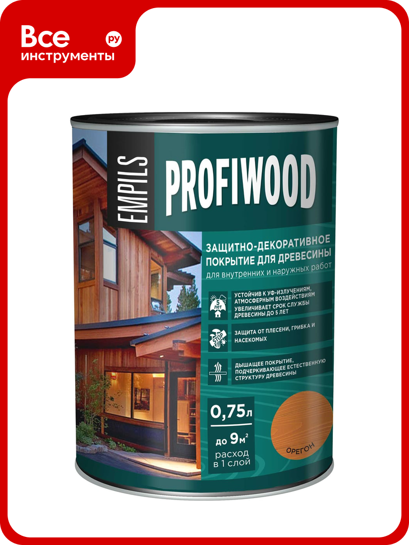 Защитно декоративное покрытие для древесины PROFIWOOD  орегон  0 75 л  0 7 кг  72621