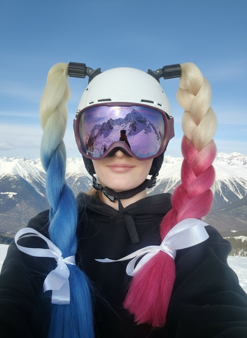 2 Косички для горнолыжного шлема. Украшение для сноубордистки или лыжницы. Харли Квин косы для шлема 2 шт.