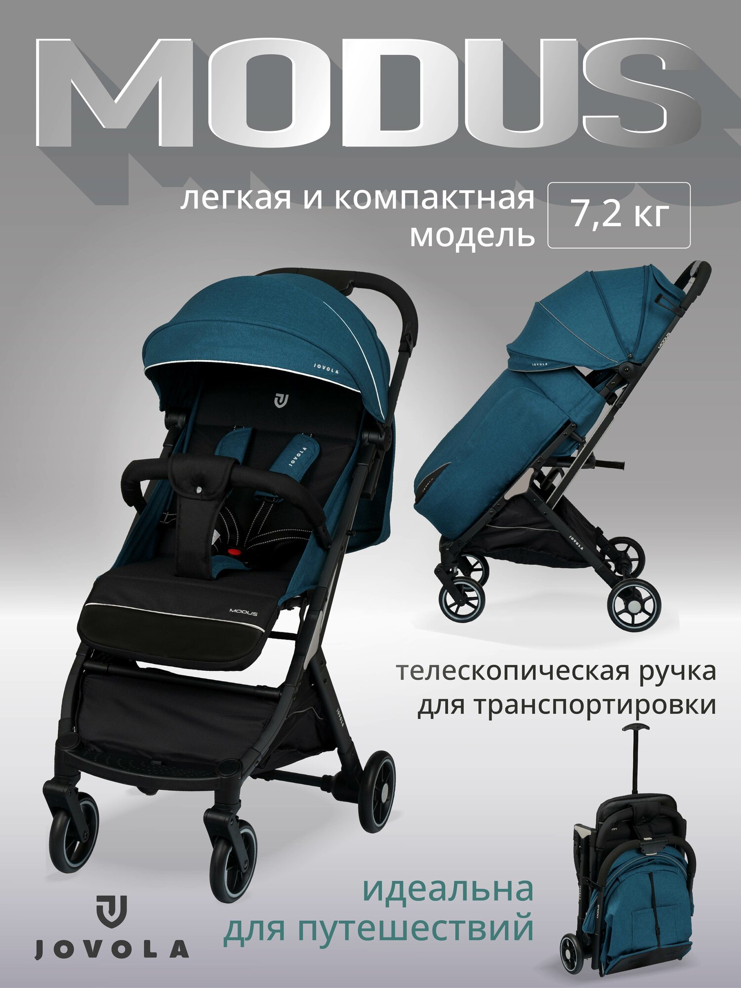 Детская прогулочная коляска Jovola Modus с ручкой для транспортировки, колеса EVA, синий