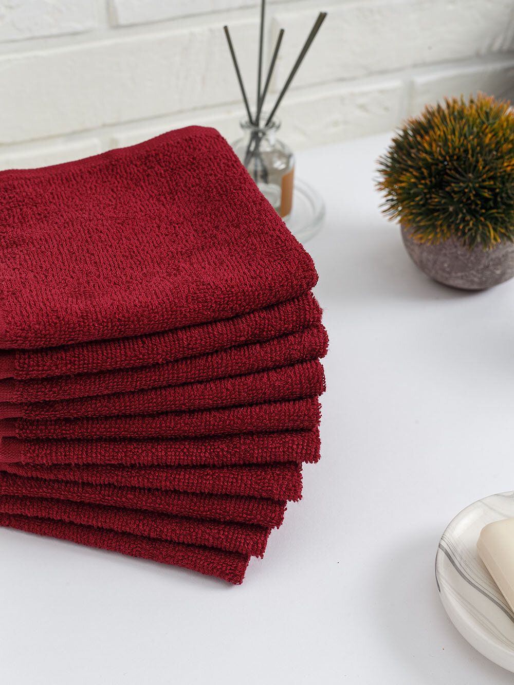 Полотенце-салфетка махровая, 30x30 см, комплект 10шт в бордовом цвете SOCHUCHI