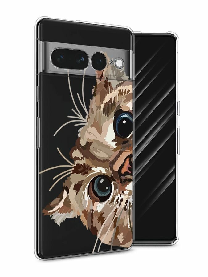 Чехол на Google Pixel 7 Pro / Гугл Пиксель 7 Про с принтом "Любопытный кот", прозрачный