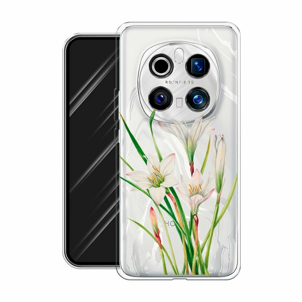 Чехол на Honor Magic 7 Pro / Хонор Мэджик 7 Про с принтом "White lily", прозрачный — фото 1