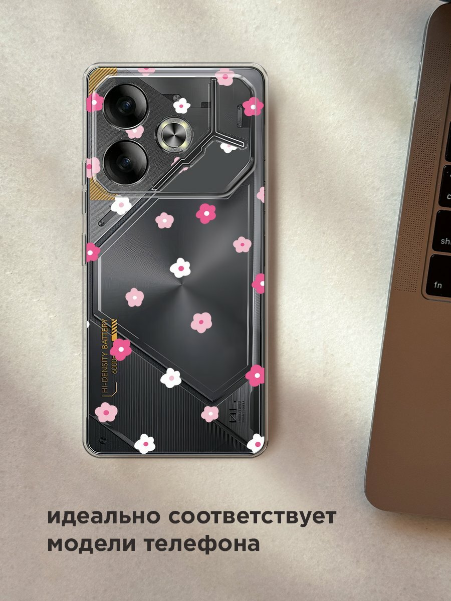 Чехол на Tecno Pova 6 / Текно Пова 6 с принтом "Весенние цветочки рисунок", прозрачный — фото 1