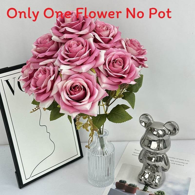 Композиция из шелковых роз для свадебного декора и интерьера дома розовая темная