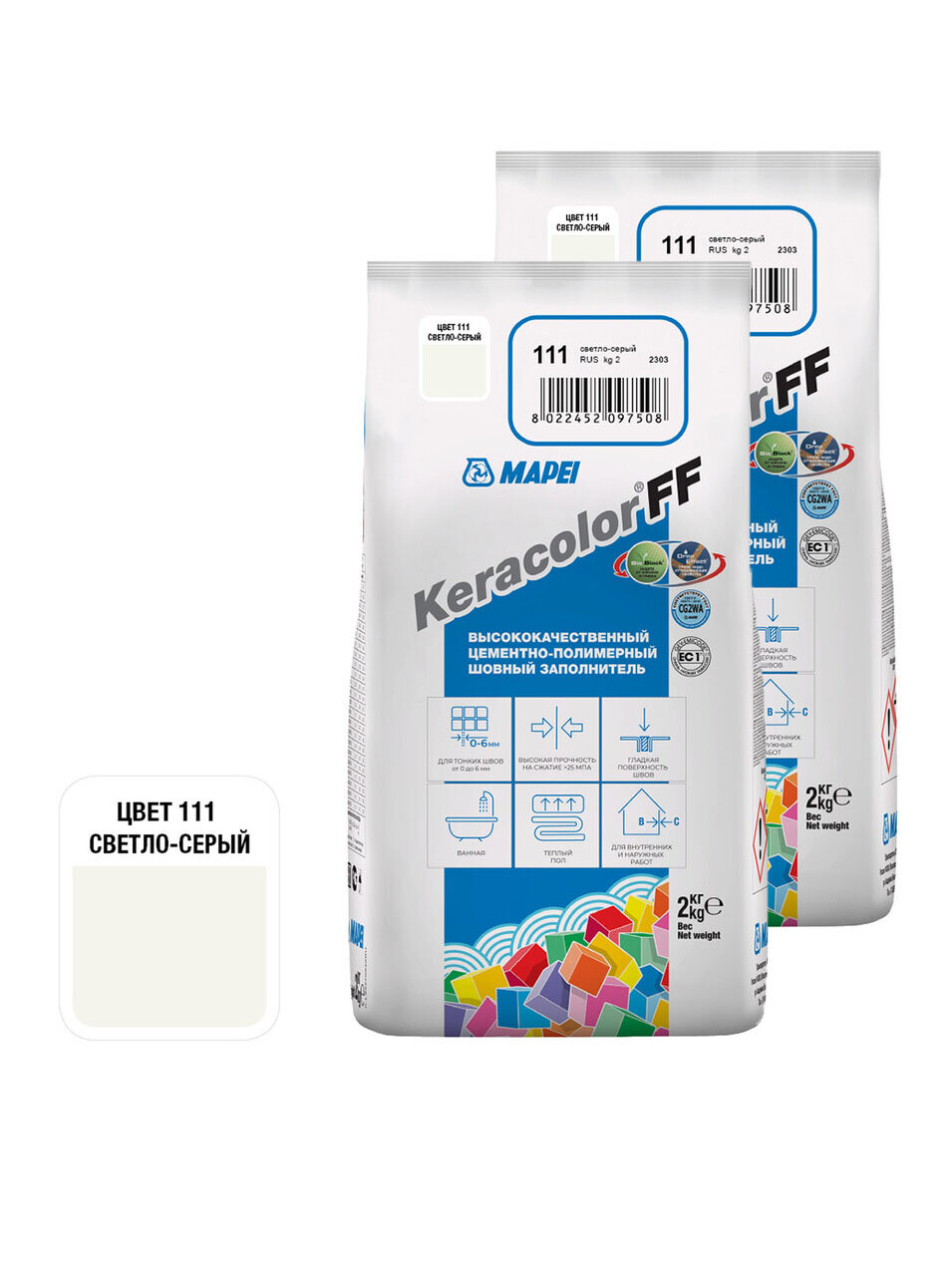 Затирка цементная Mapei Keracolor FF 111 светло-серая 4 кг