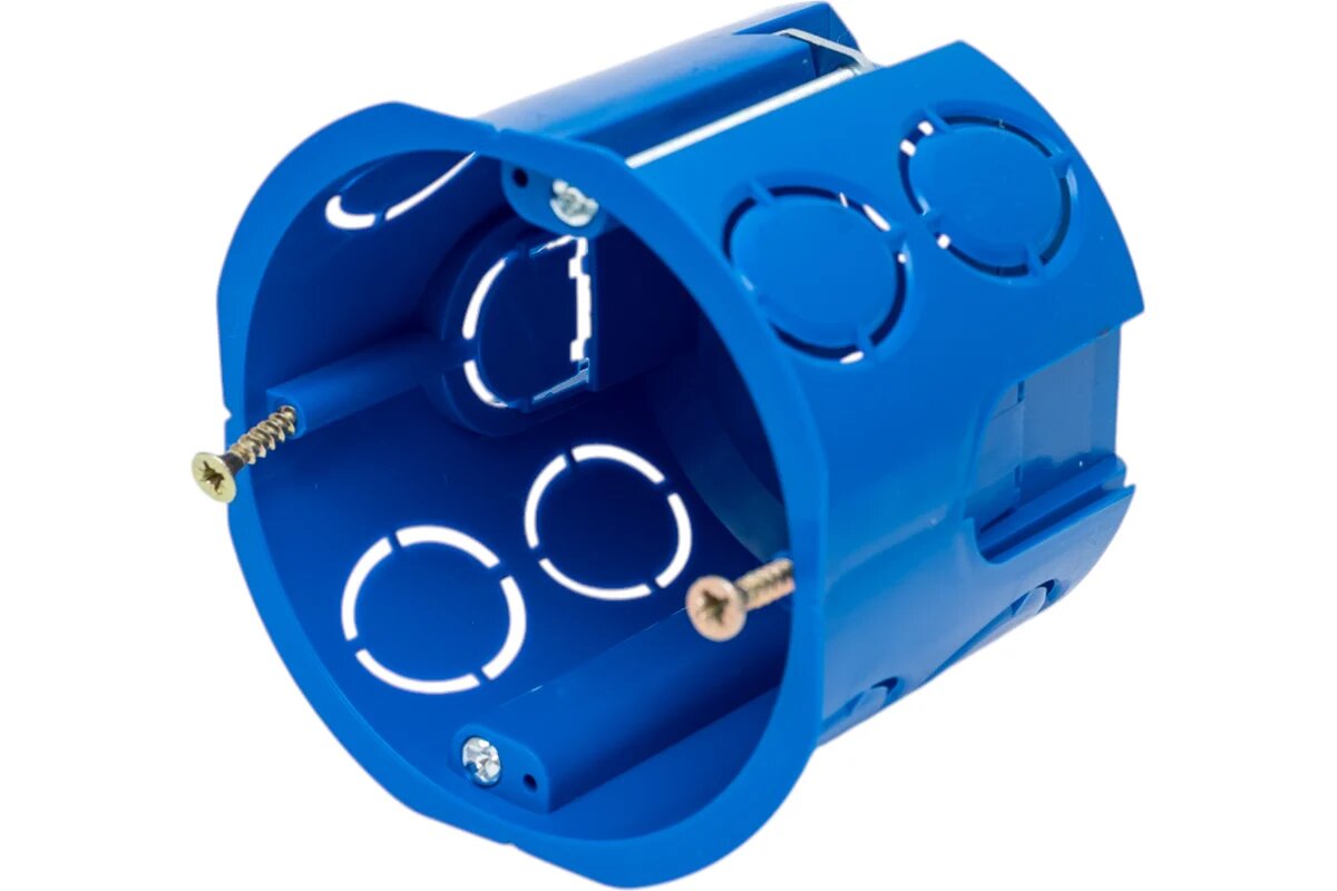 Коробка установочная Экопласт для г/к D68x62мм с металл. лапками межцентр 71мм синий IP20 44665-1