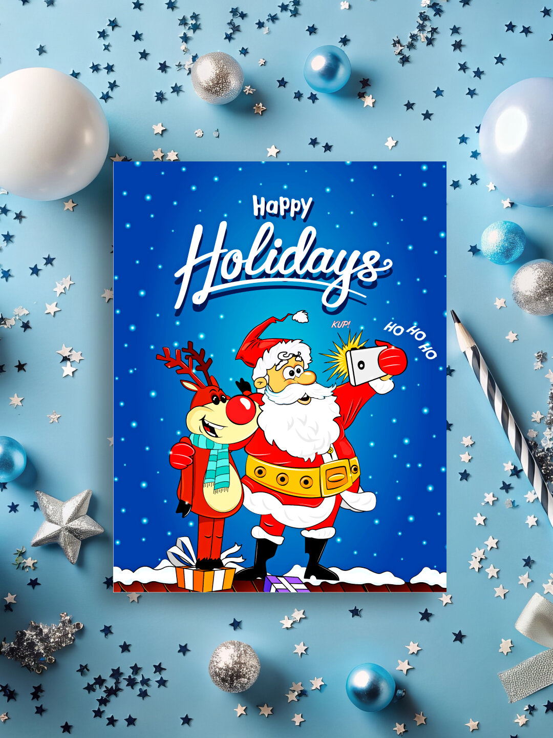 Новогодняя открытка / Праздничная поздравительная открытка Merry Christmas / Открытка на Новый год и Рождество — фото 1