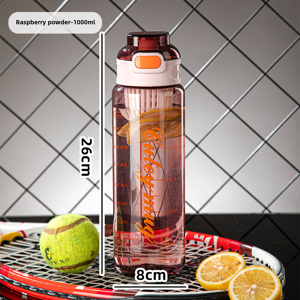 Summer Sports Water Cup Drop-resistant Boys' Student Fitness Portable Handicraft Cup High-value Plastic Water Bottle Kettle(1000ml-Raspberry Powder, 500ml-1000ml)