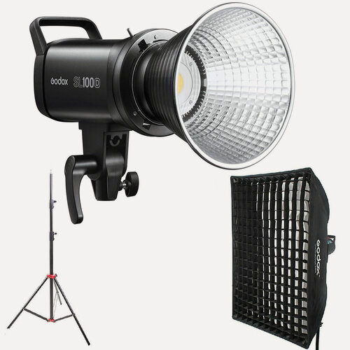 Изображение товара Комплект Godox SL100D, софтбокс-зонт UFW90х90см с сотами, стойка