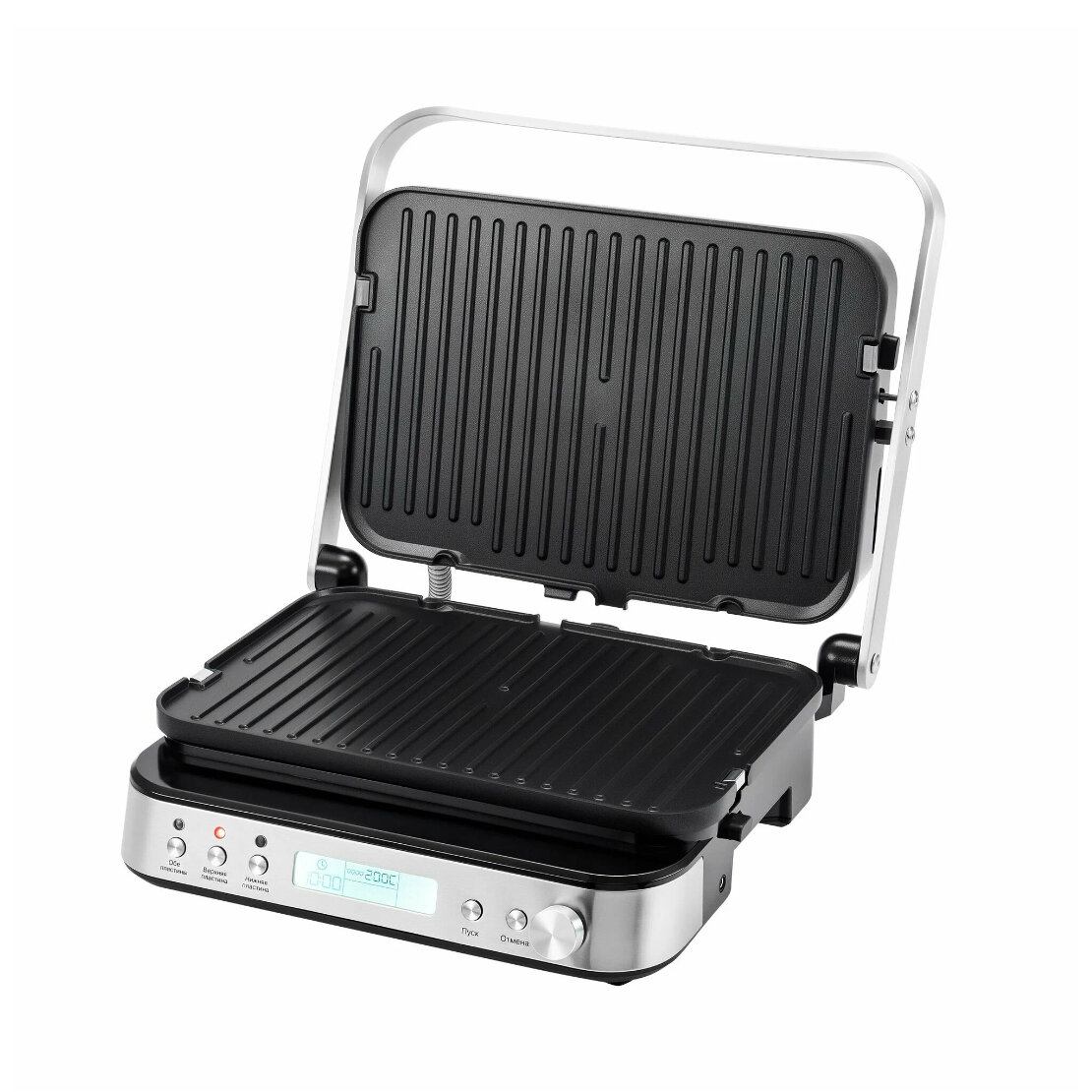 Гриль-пресс Rondell RDE-1702 серебристый/черный 2200 Вт антипригарное покрытие LED-дисплей элементы съёмные