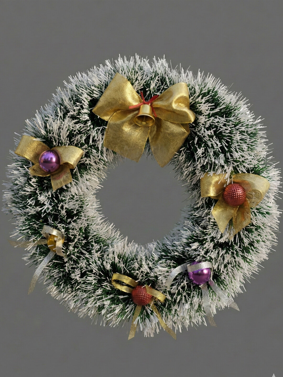 Рождественский венок, искусственный, зеленый, с бантами и шариками