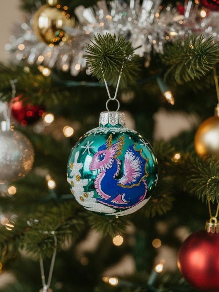 Ёлочная игрушка шар "Дракон" D 6 см стекло