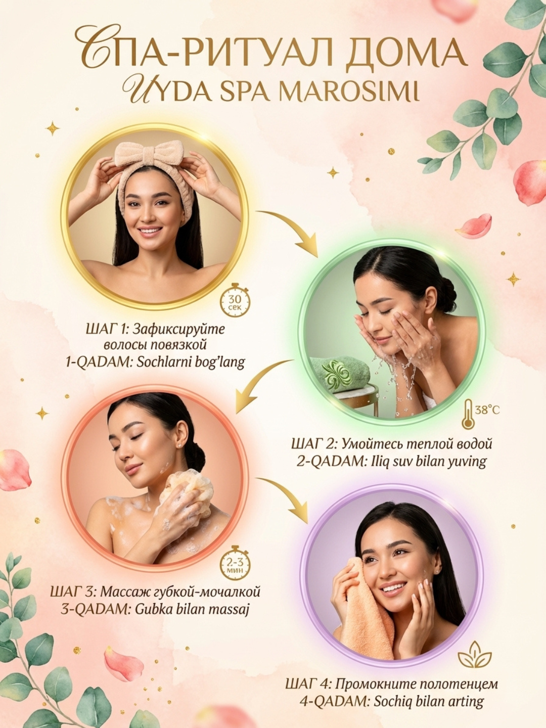 Набор аксессуаров для душа, 4 предмета, в подарок, СПА-эффект — фото 1