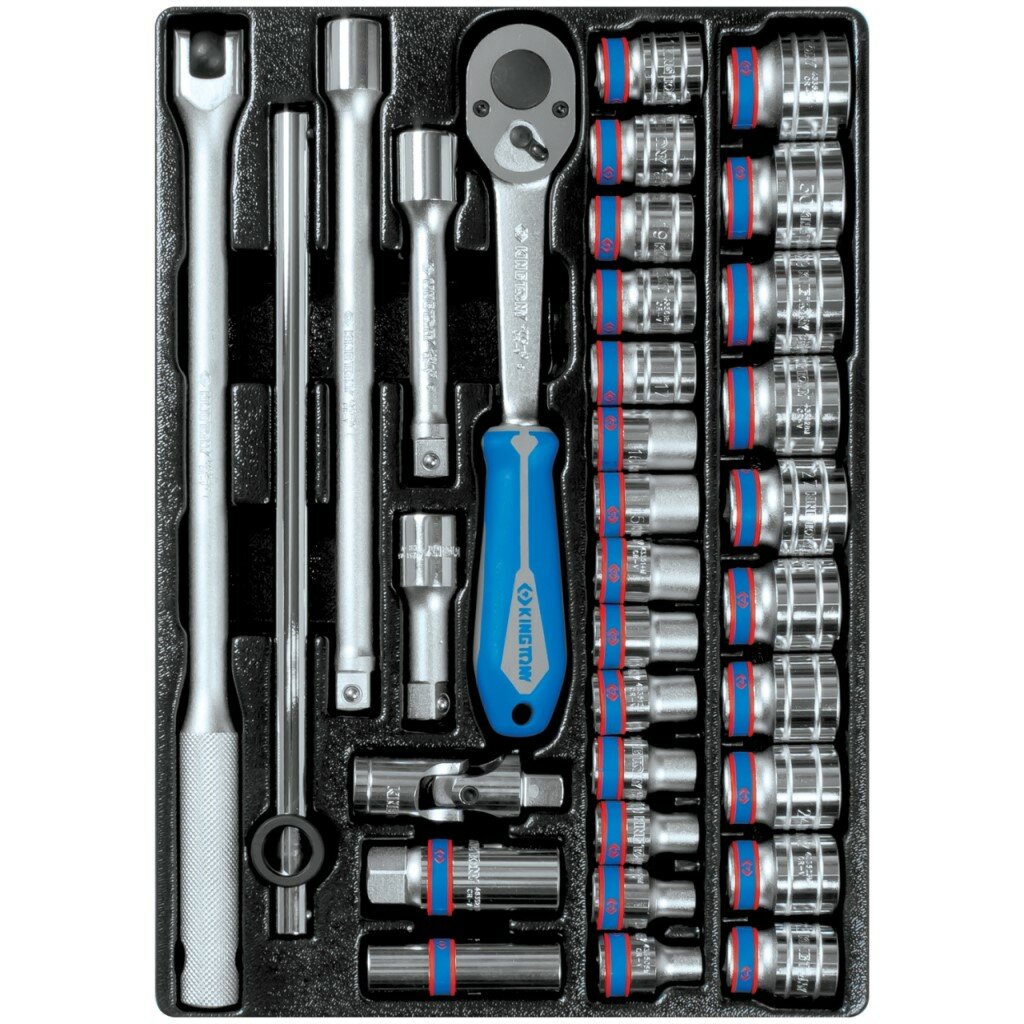 KING TONY Набор торцевых головок 1/2" с принадлежностями, ложемент, 33 предмета 9-4333MR03