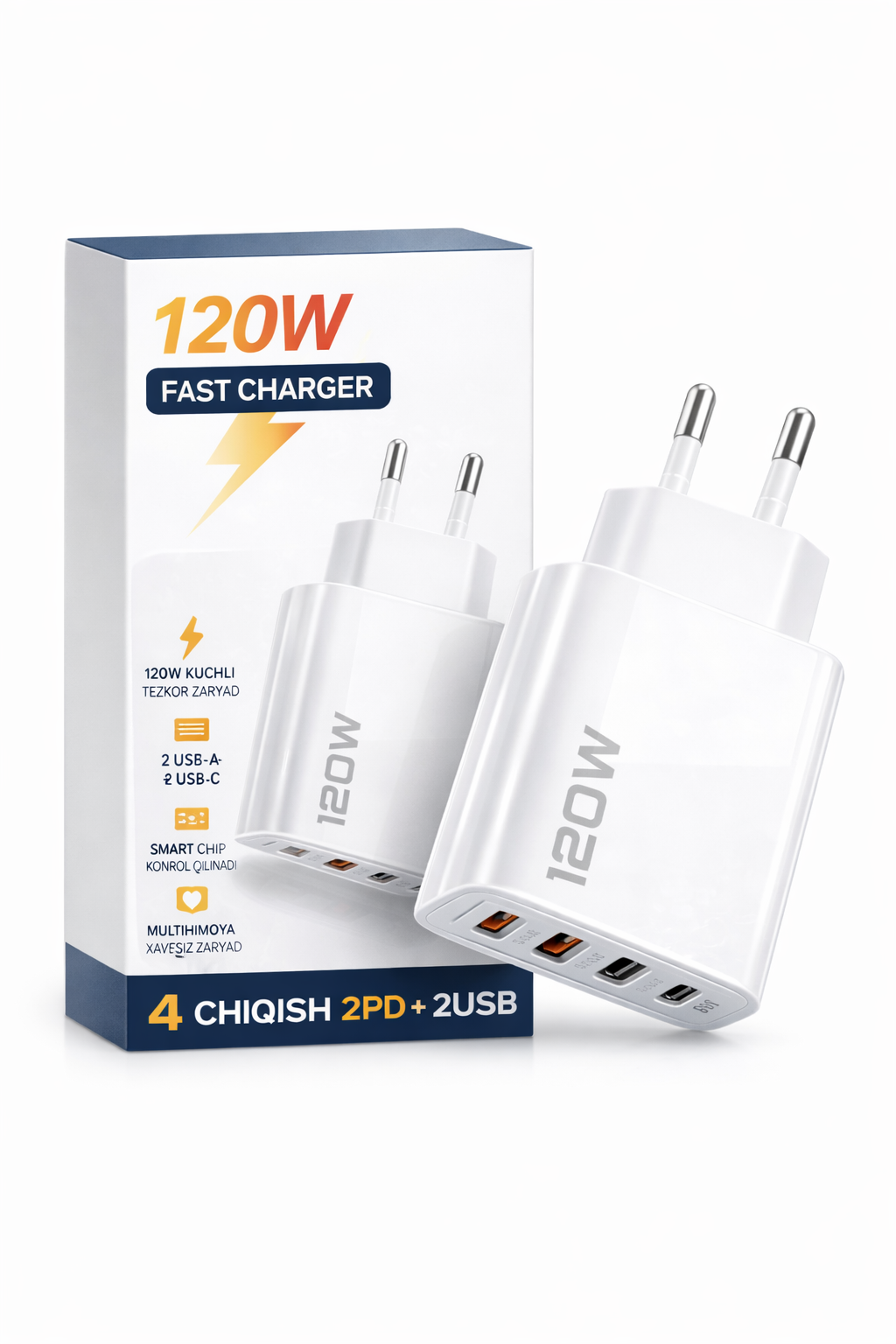 Зарядное устройство, универсальное, 5V, 65-120 Вт, USB, 2 Type-C — фото 1