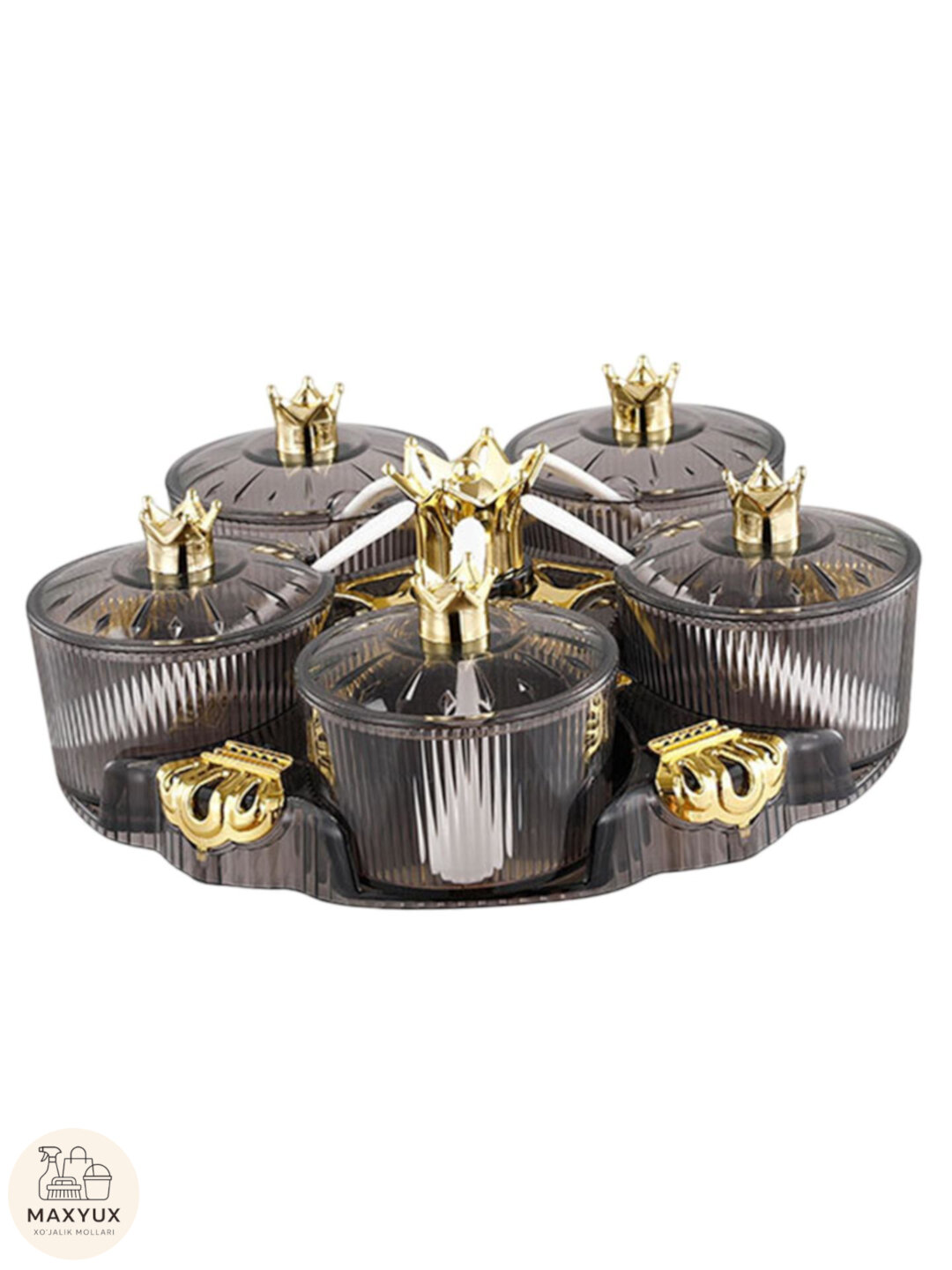 Набор контейнеров для специй, 5 предметов в одном комплекте, с функцией вращения, цвет - Угольный