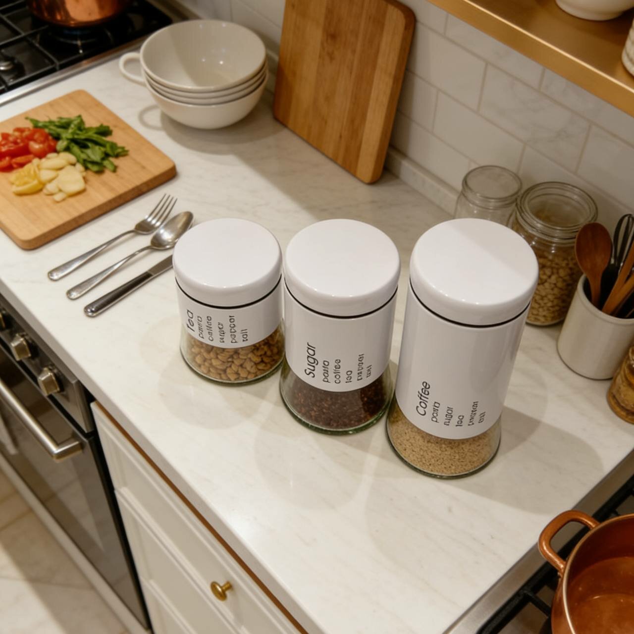 Набор керамических банок для сыпучих продуктов,3 шт, белого цвета для специй