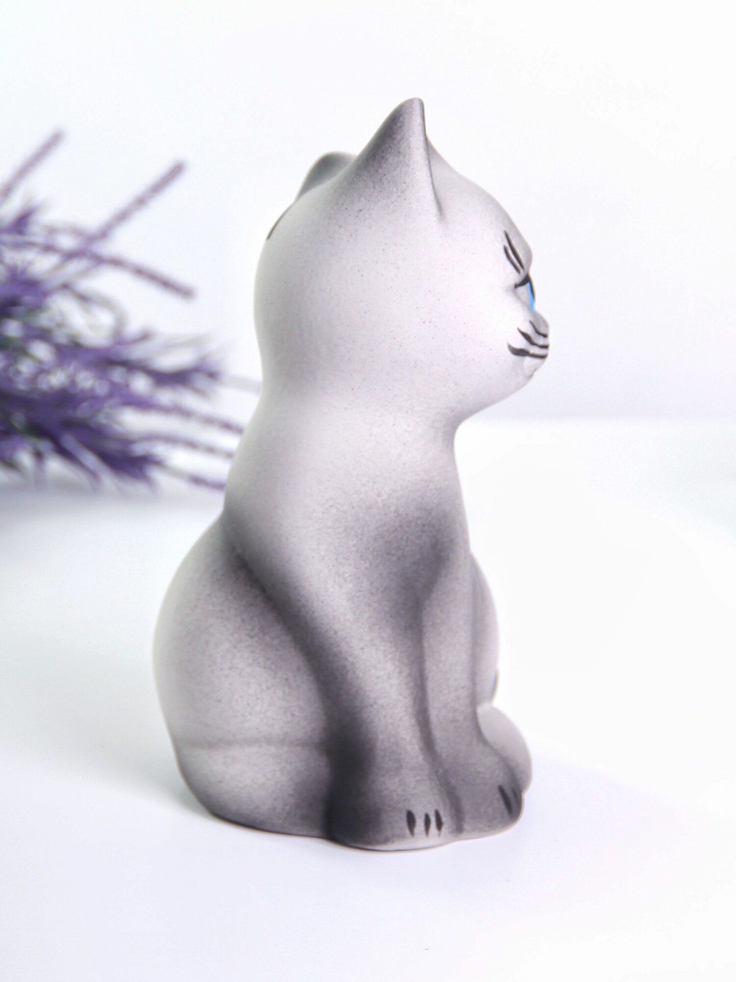 Копилка Котенок 18 см дымчатый матовый — фото 1