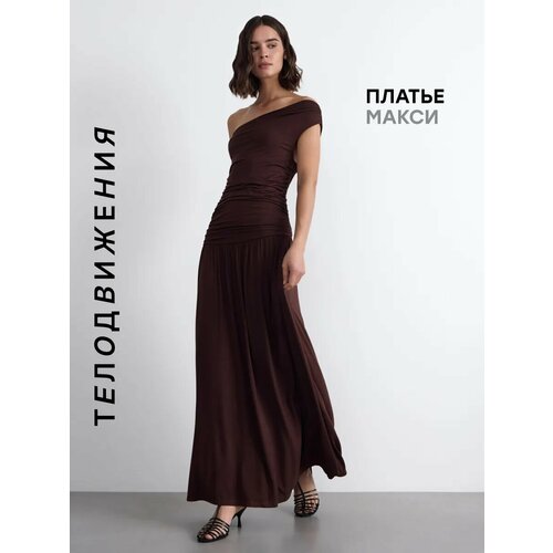 фото Платье телодвижения вечернее макси с драпировкой, размер xs, коричневый