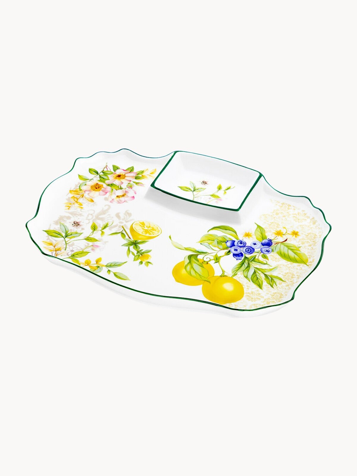 Блюдо для шашлыка сервировочное Elan Gallery Лимоны 28*21*2,3 см с соусницей