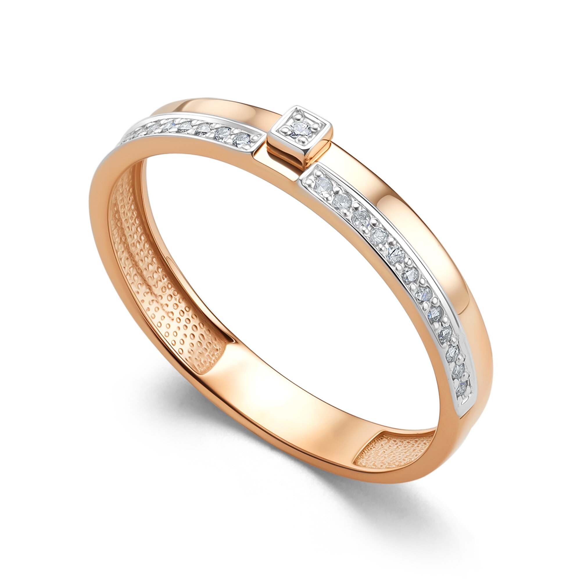 Кольцо обручальное Diamant online, красное золото, 585 проба, бриллиант, размер 17.5, прозрачный