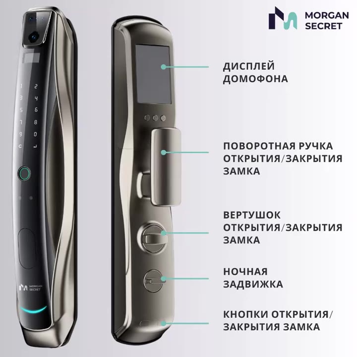 Электронный замок Morgan Secret SN-V8U автоматический с видеодомофоном, цвет серый, бэксет 60 — фото 1