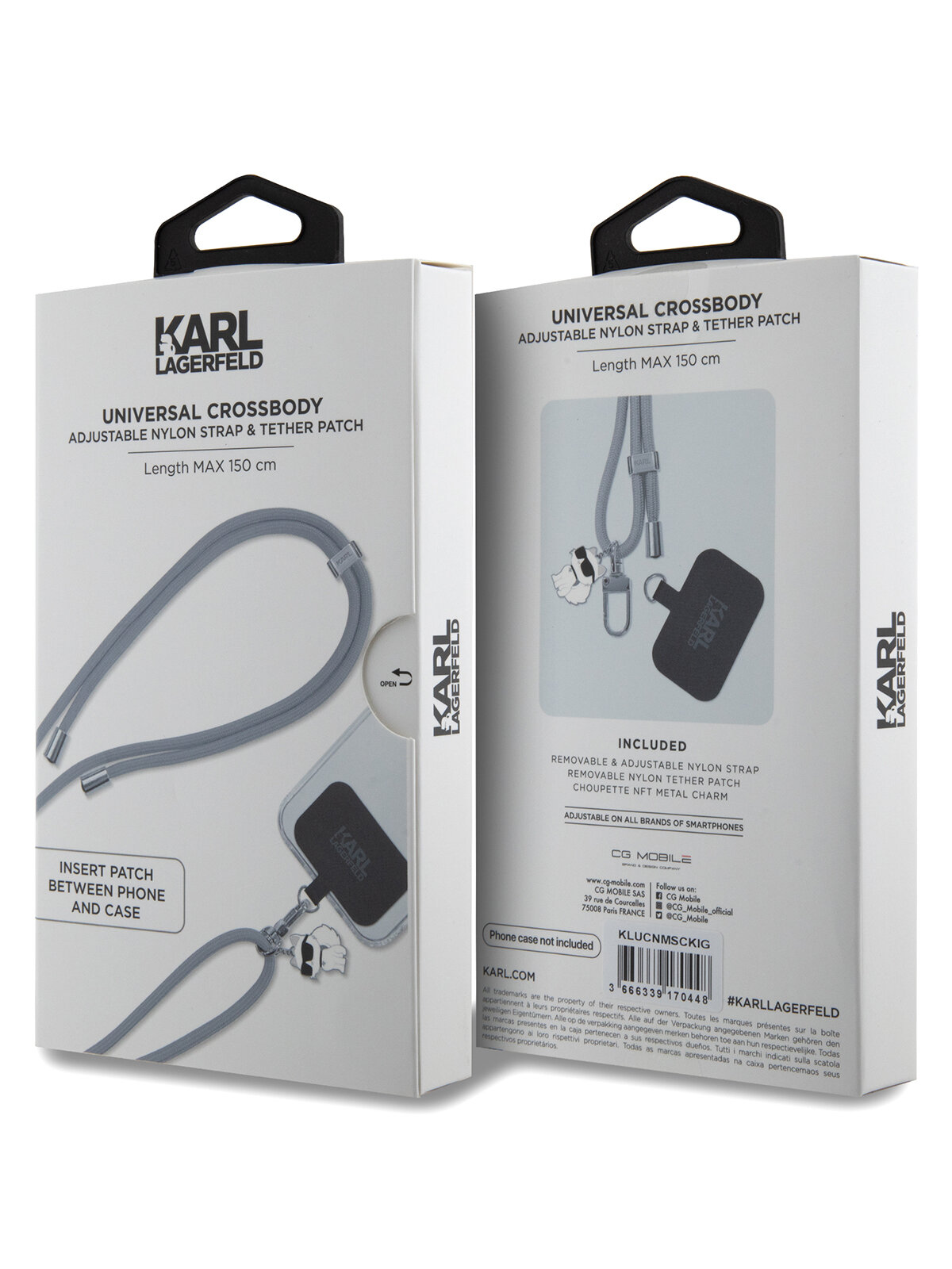 Karl Lagerfeld шнурок на шею Crossbody Nylon cord + NFT Choupette metal charm Grey — фото 1