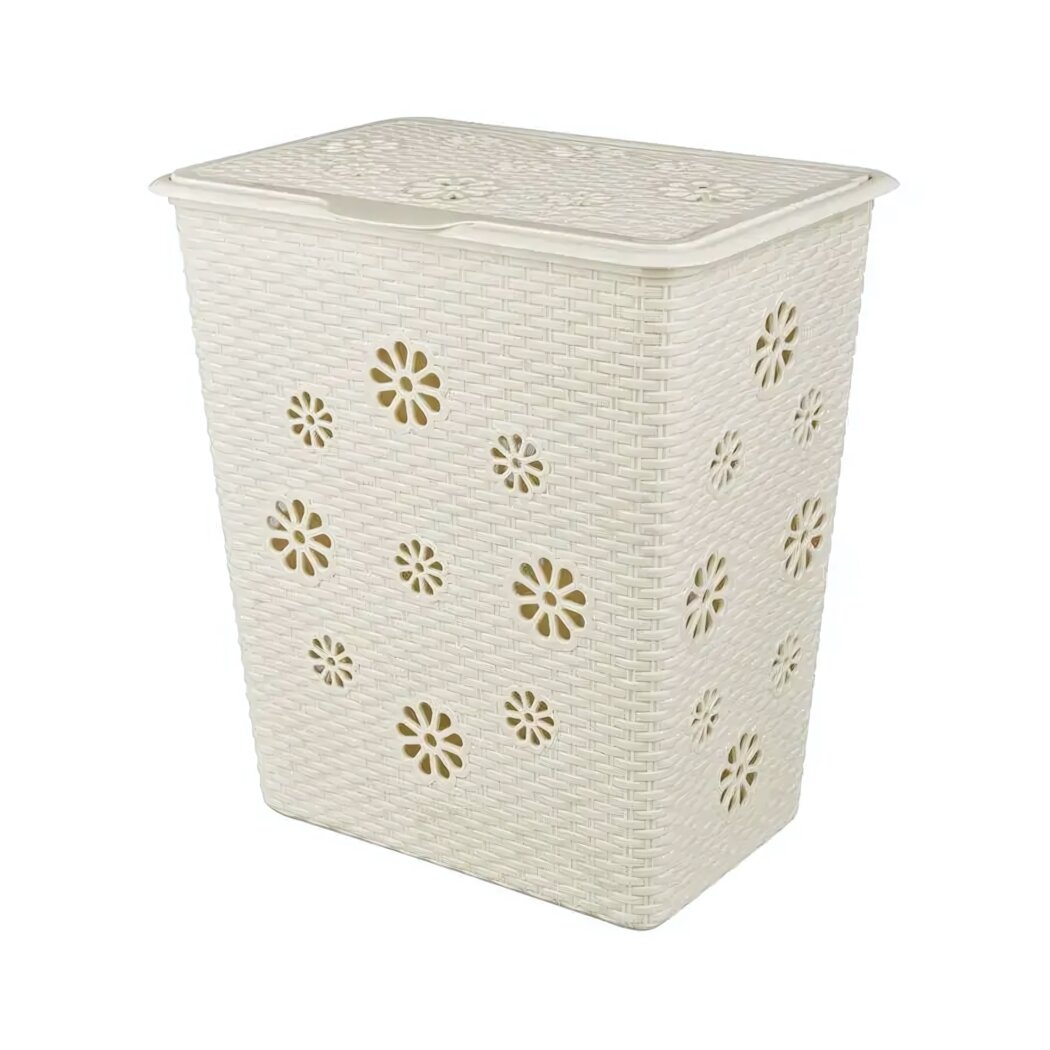 Корзина для белья с крышкой «Плетенка» 60л пластик цвет слоновая кость