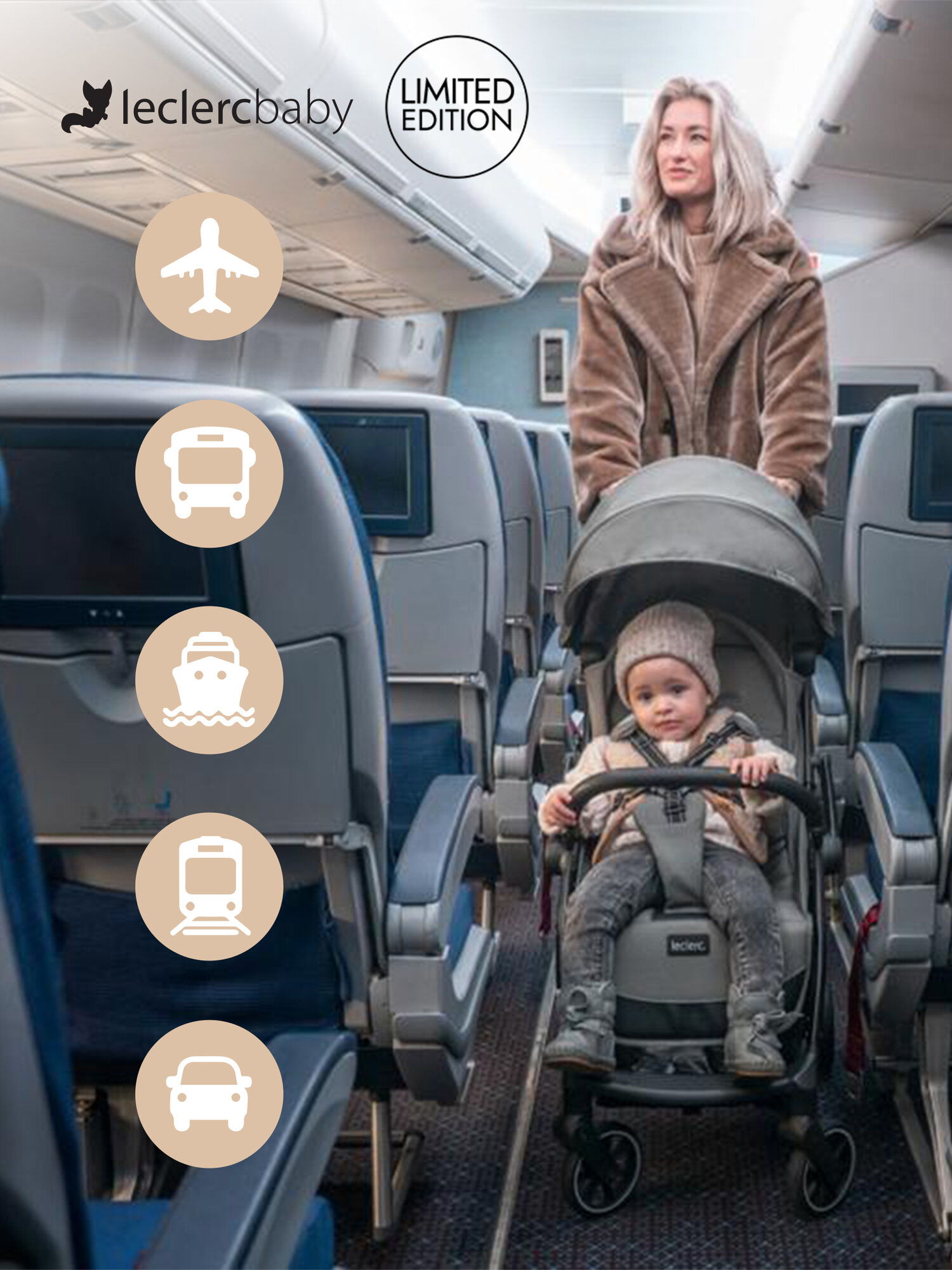 Картинки Коляска прогулочная детская Leclerc baby Influencer Elcee Grey Melange, с 6 месяцев до 22 кг, складная, для путешествий