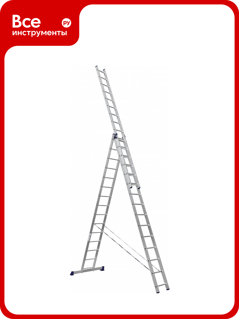 Лестница алюминиевая Алюмет 3х15 ступеней трехсекционная универсальная усиленная HS3 6315