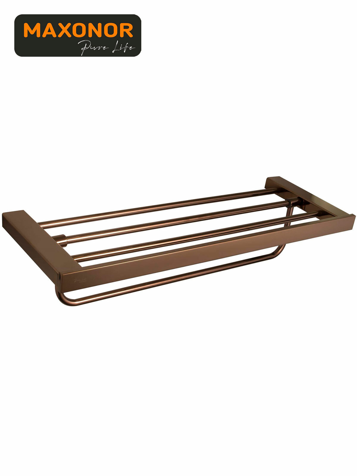 Полка для ванной настенная с полотенцедержателем Maxonor PURE LIFE ALMA PL1809-3-16 Бронза глянцевая Нержавеющая сталь