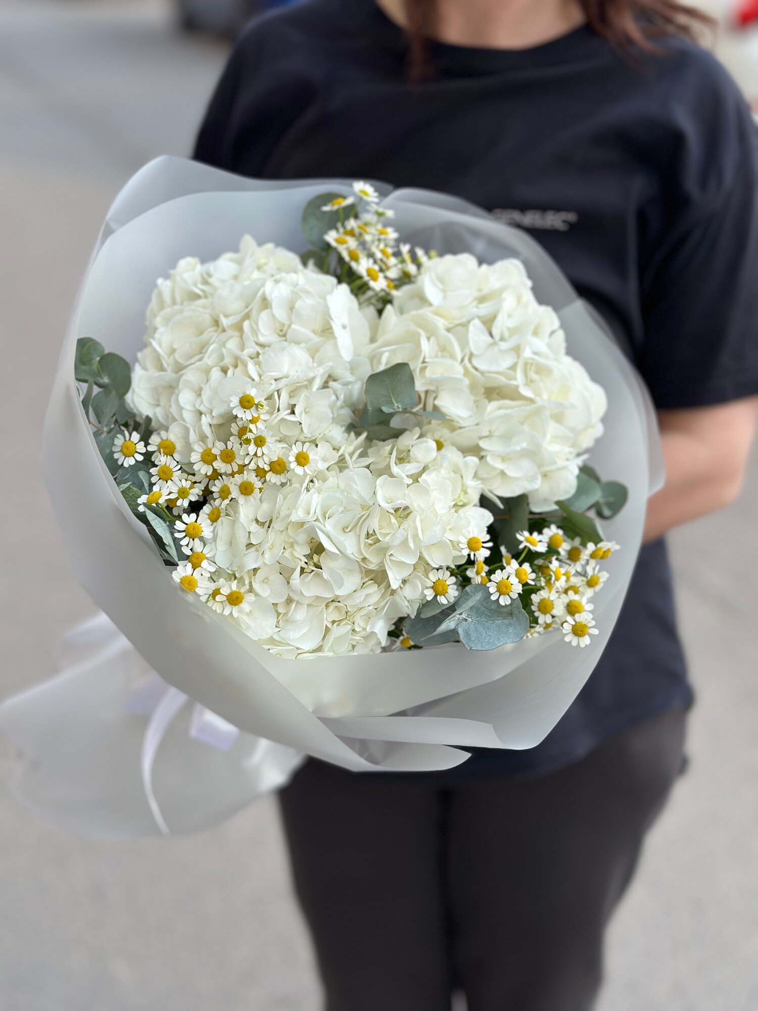 Монобукет Liana Flowers "Скай" гортензия полевая матрикария