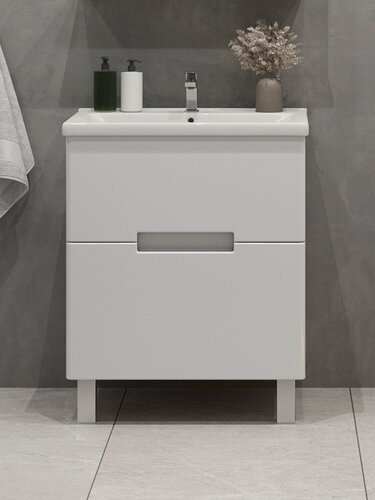 Изображение товара Тумба напольная SanStar Ориана 60 с раковиной Миранда 60 (комплект) для ванной комнаты, белая