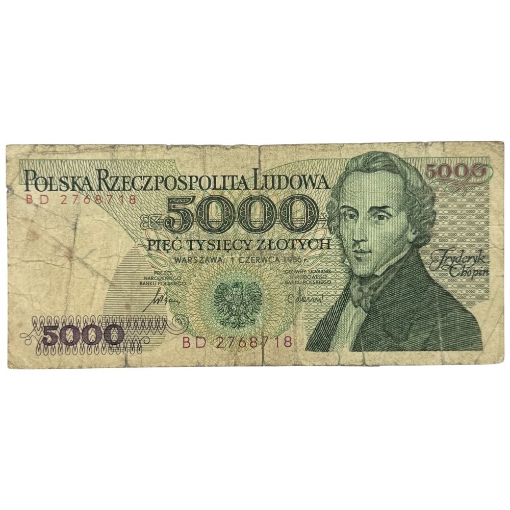 Польша 5000 злотых 1986 г. (Серия BD)