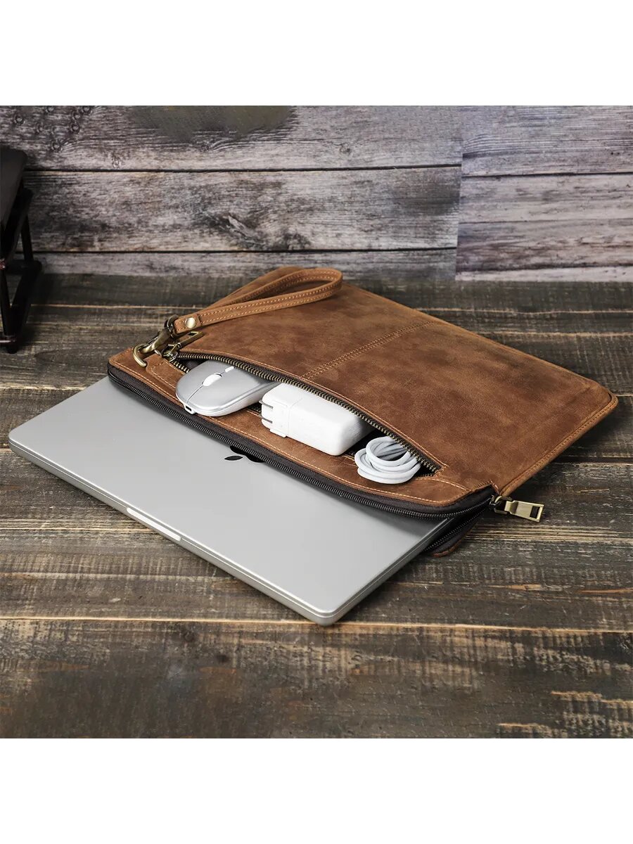 Стильная сумка из натуральной кожи для ноутбука MacBook Pro/Air 13 и 14 дюймов – надежная защита и элегантный аксессуар