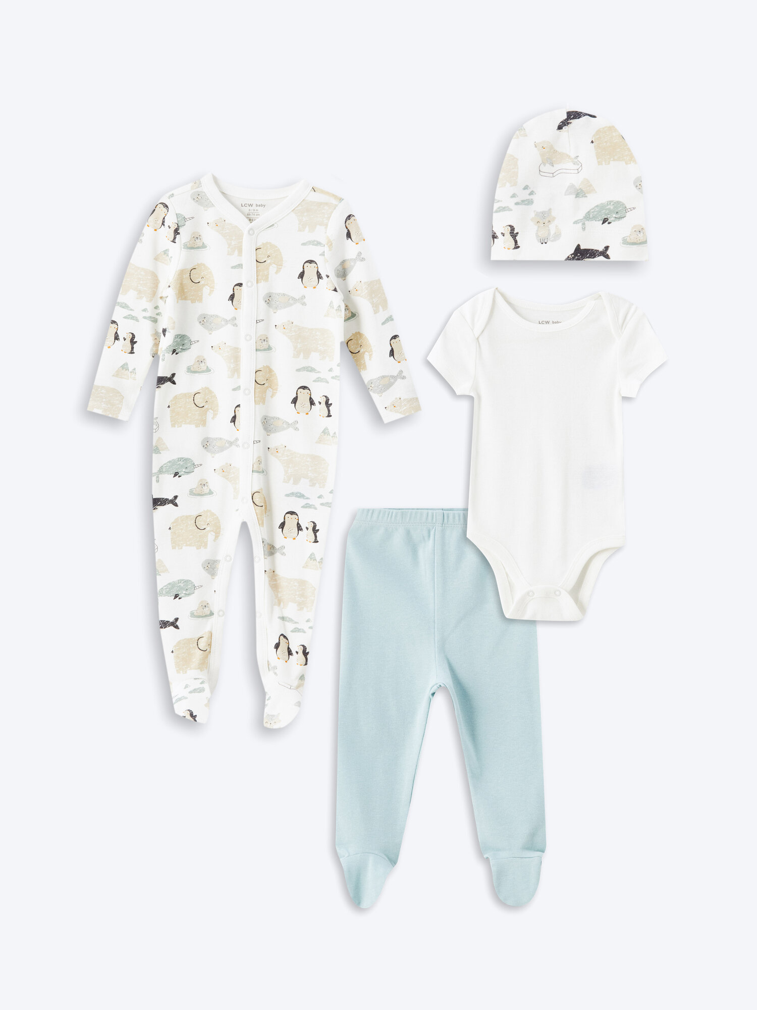 Комплект одежды LC Waikiki размер 0-1 месяцев экрю голубой