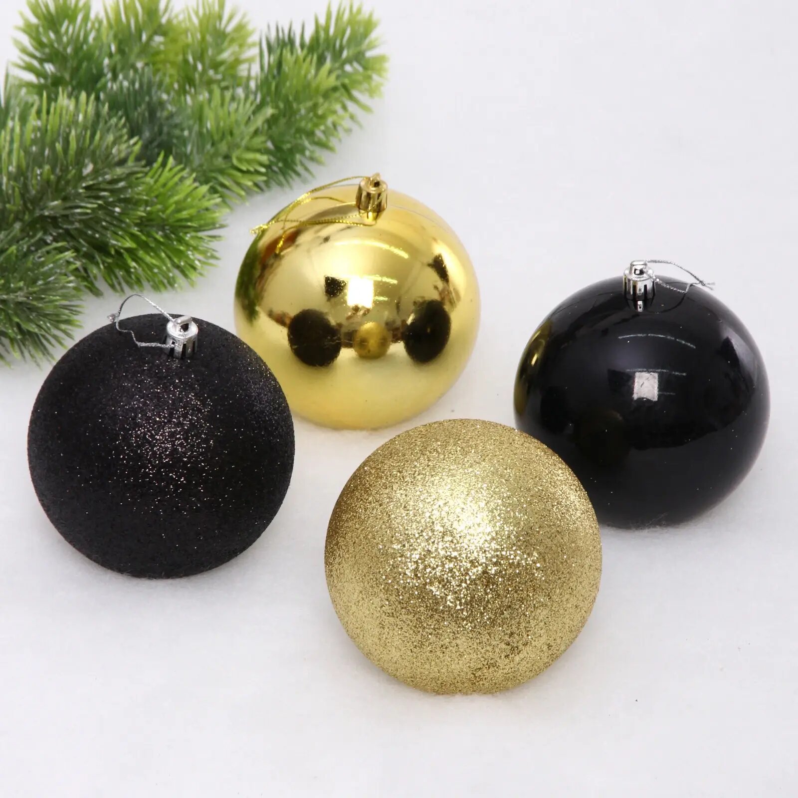 Новогодние шары 10 см (набор 4 шт) «Микс фактур», черный/золото, пластик, для елки и декорирования