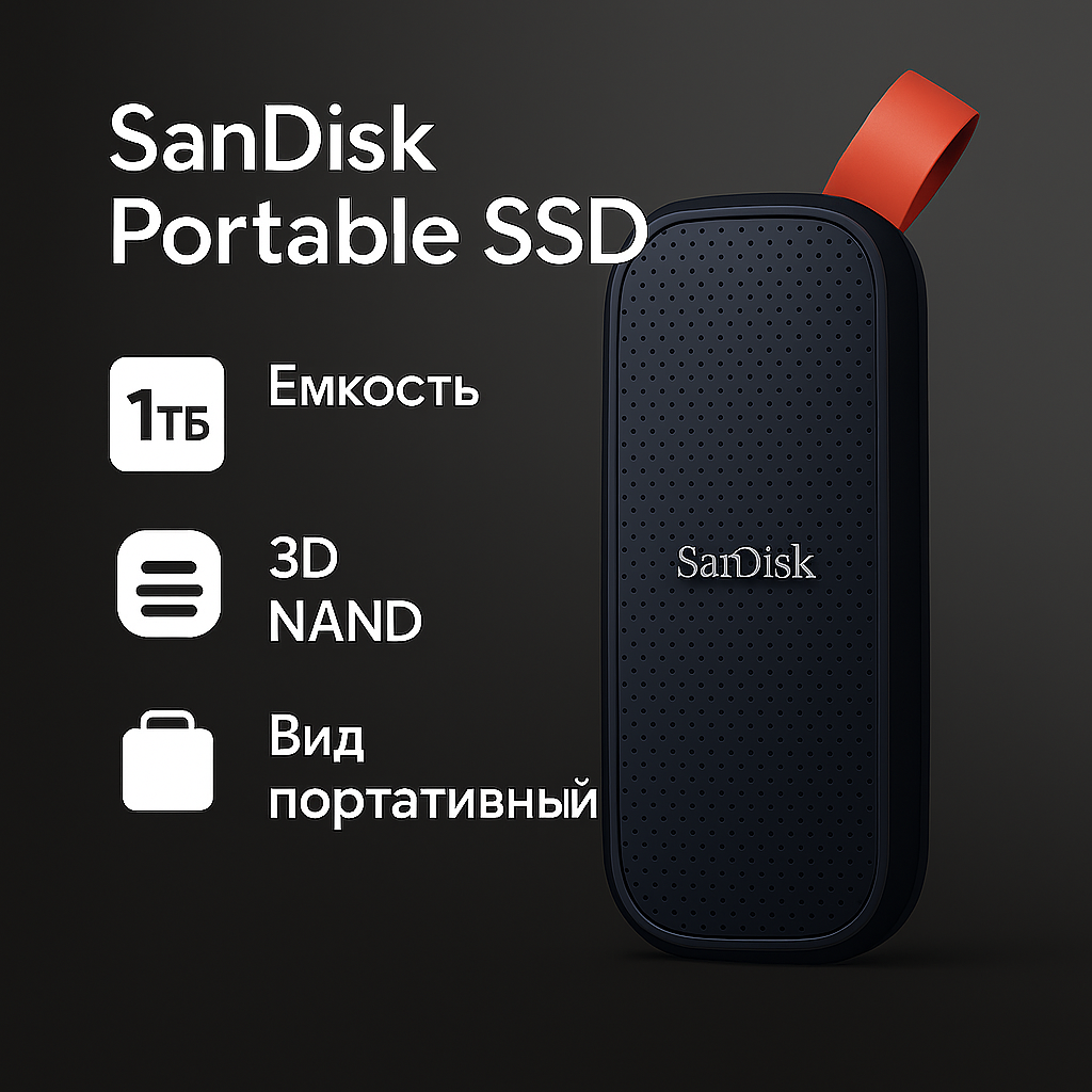 Внешний SSD USB 3.1 1Tb SSD Sandisk Portable ( SDSSDE30-1T00-G26 ) черный